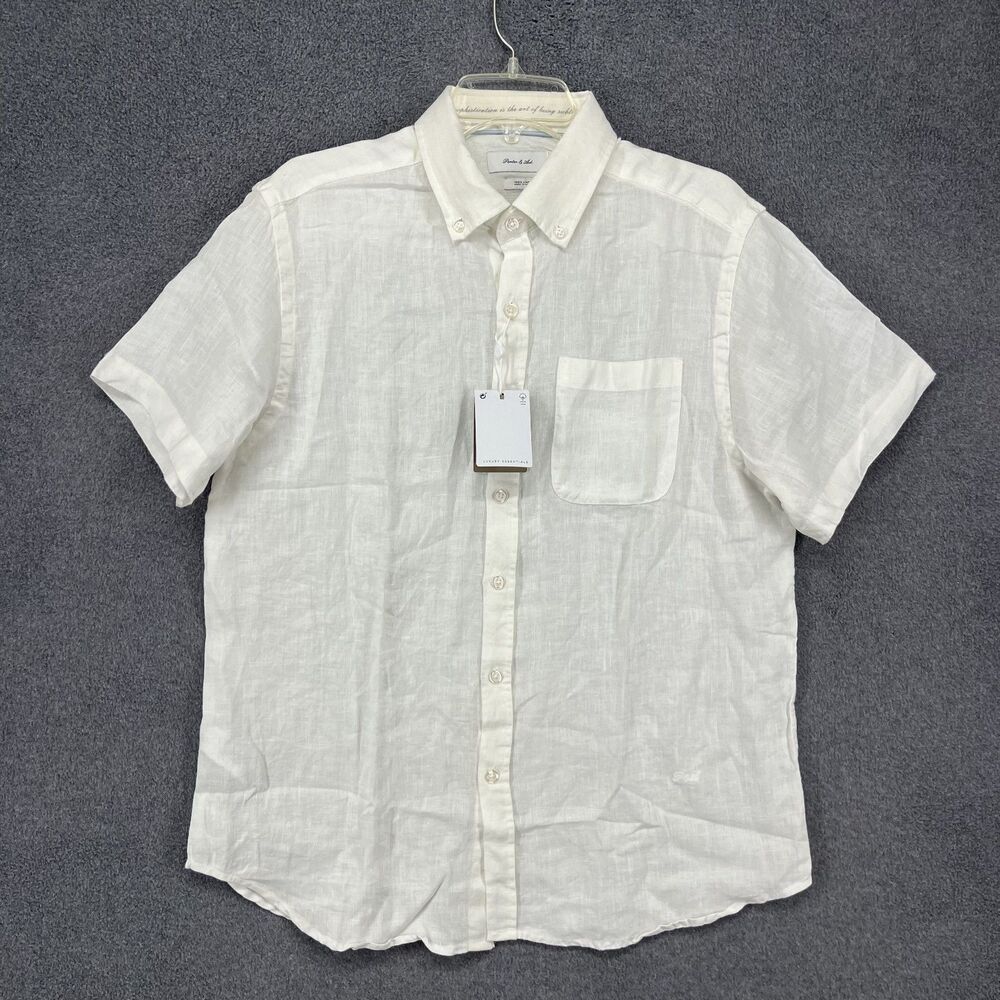 Porter‎ & Ash Shirt Mens Large Linen Short Sleeve Button Up Lightweight Summer